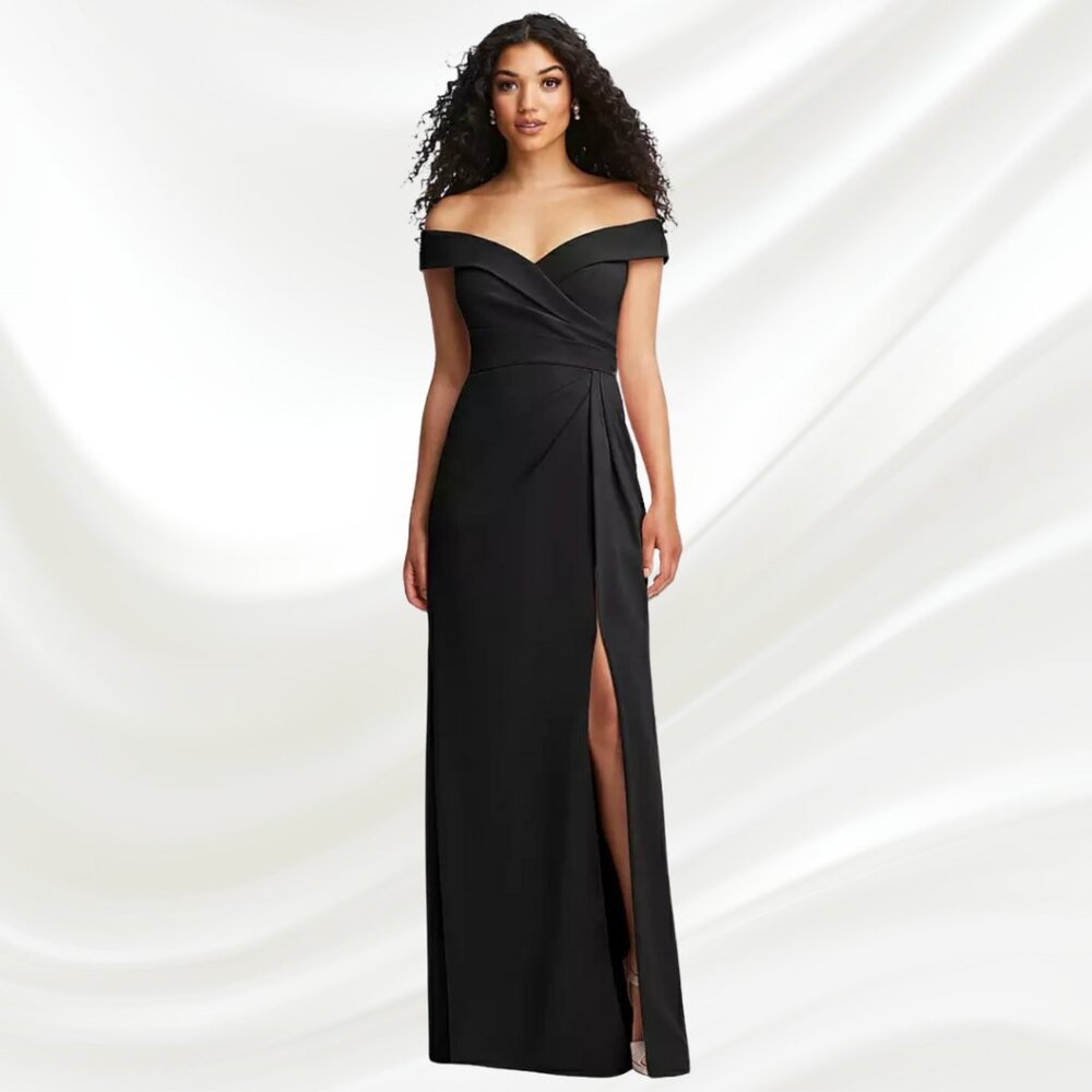 NWOT - After Six Cuffed Off-the-Shoulder Pleated Faux Wrap Maxi Dress - Size 0R